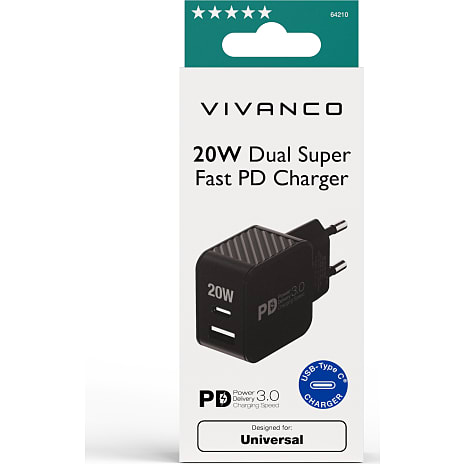 Vivanco hurtigoplader 20 W - sort