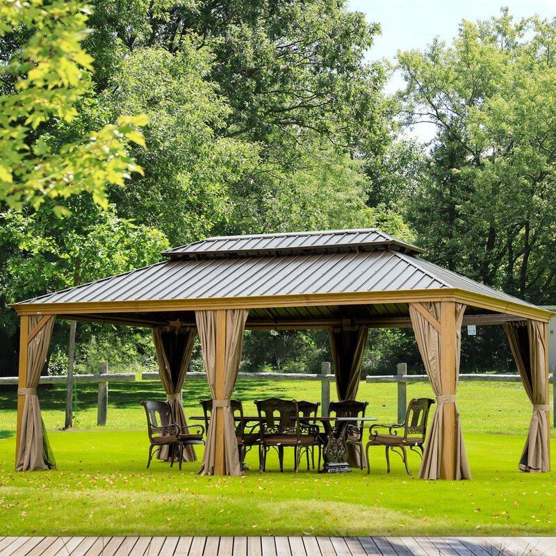 Gazebo de pátio Cavus em aço galvanizado, 6 m de largura x 3,6 m de profundidade