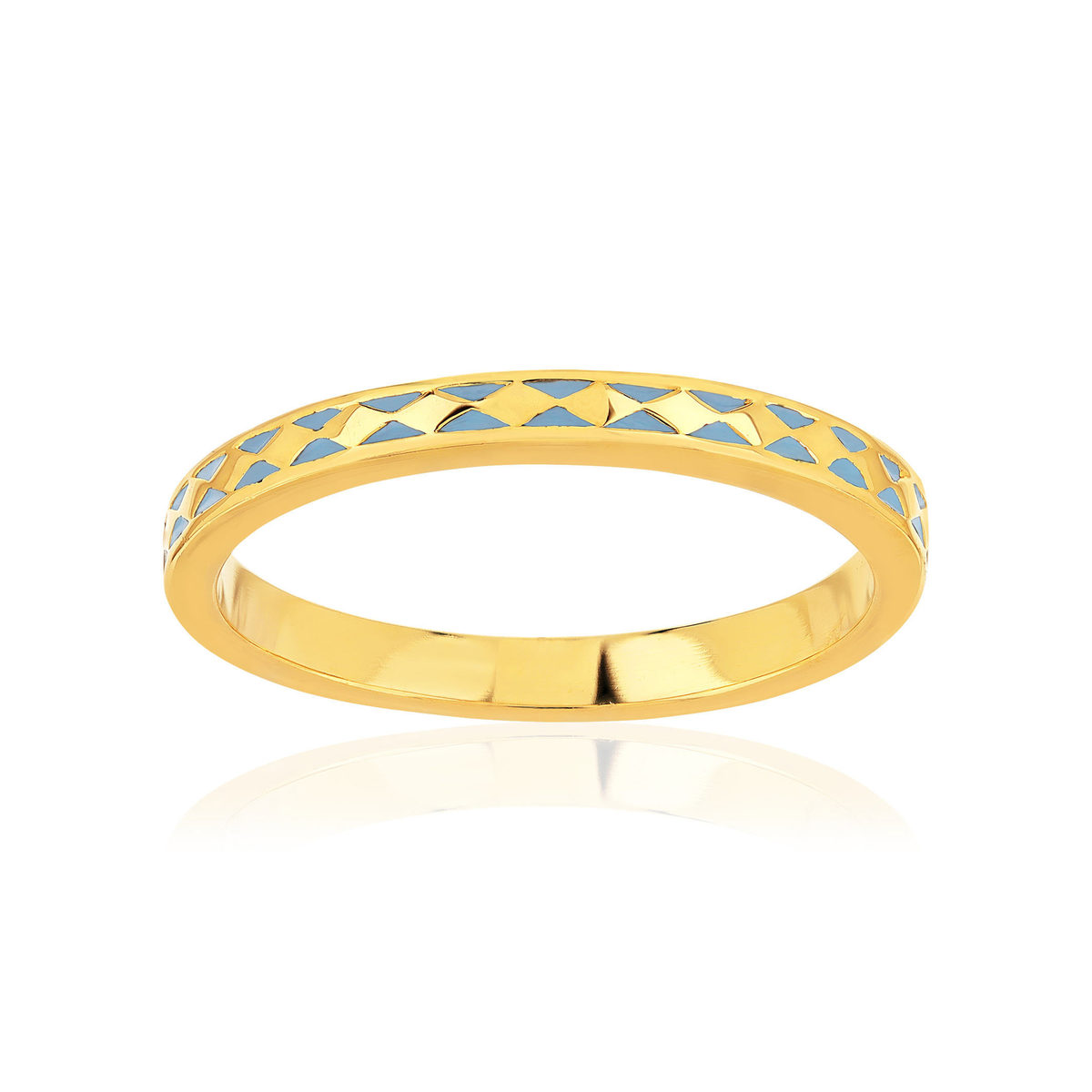 Bague plaqué or jaune et résine bleue motif losange