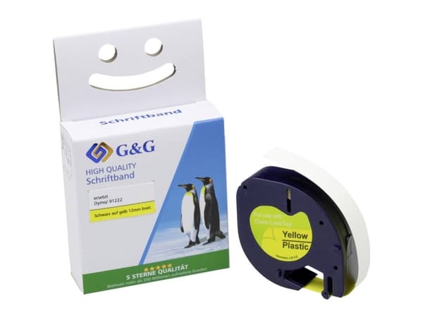 G&G LT Skriftbånd Båndfarve: Gul Skriftfarve: Sort 12 mm 4 m