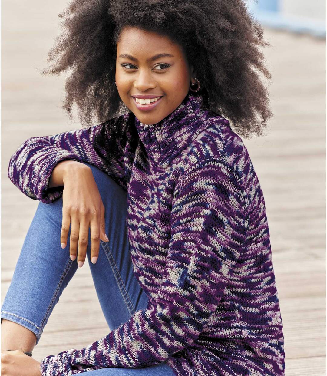 Pull Tricot Chiné à Col Roulé