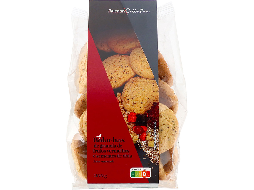 BOLACHA DE GRANOLA FRUTOS VERMELHOS CHIA AUCHAN GOURMET 200G