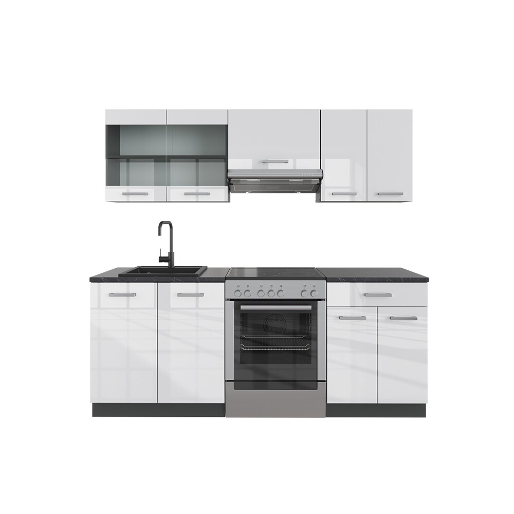 Vicco KÜCHE R-LINE 200CM KÜCHENZEILE KÜCHENBLOCK EINBAU Anthrazit Weiß Hochglanz