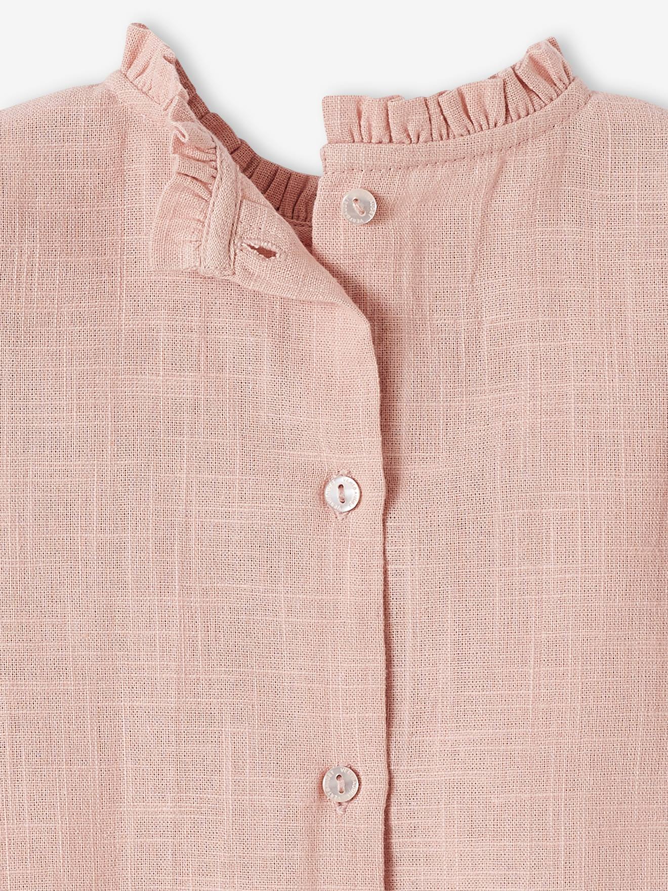 Blusa com babado em tecido texturizado, rosa bebê para maquiagem