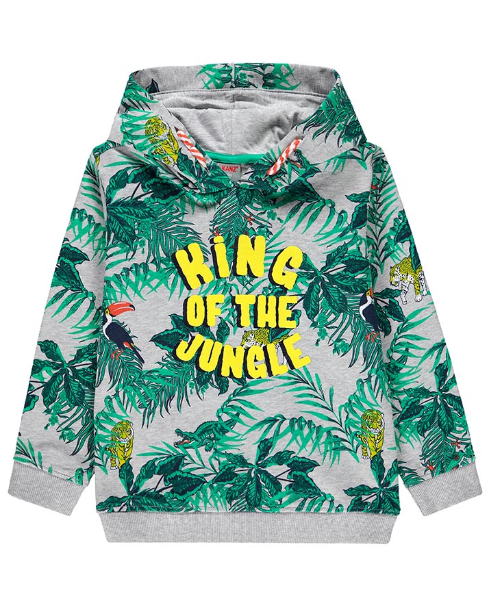 Kapuzen-Pullover KING OF THE JUNGLE in hellgrau melange