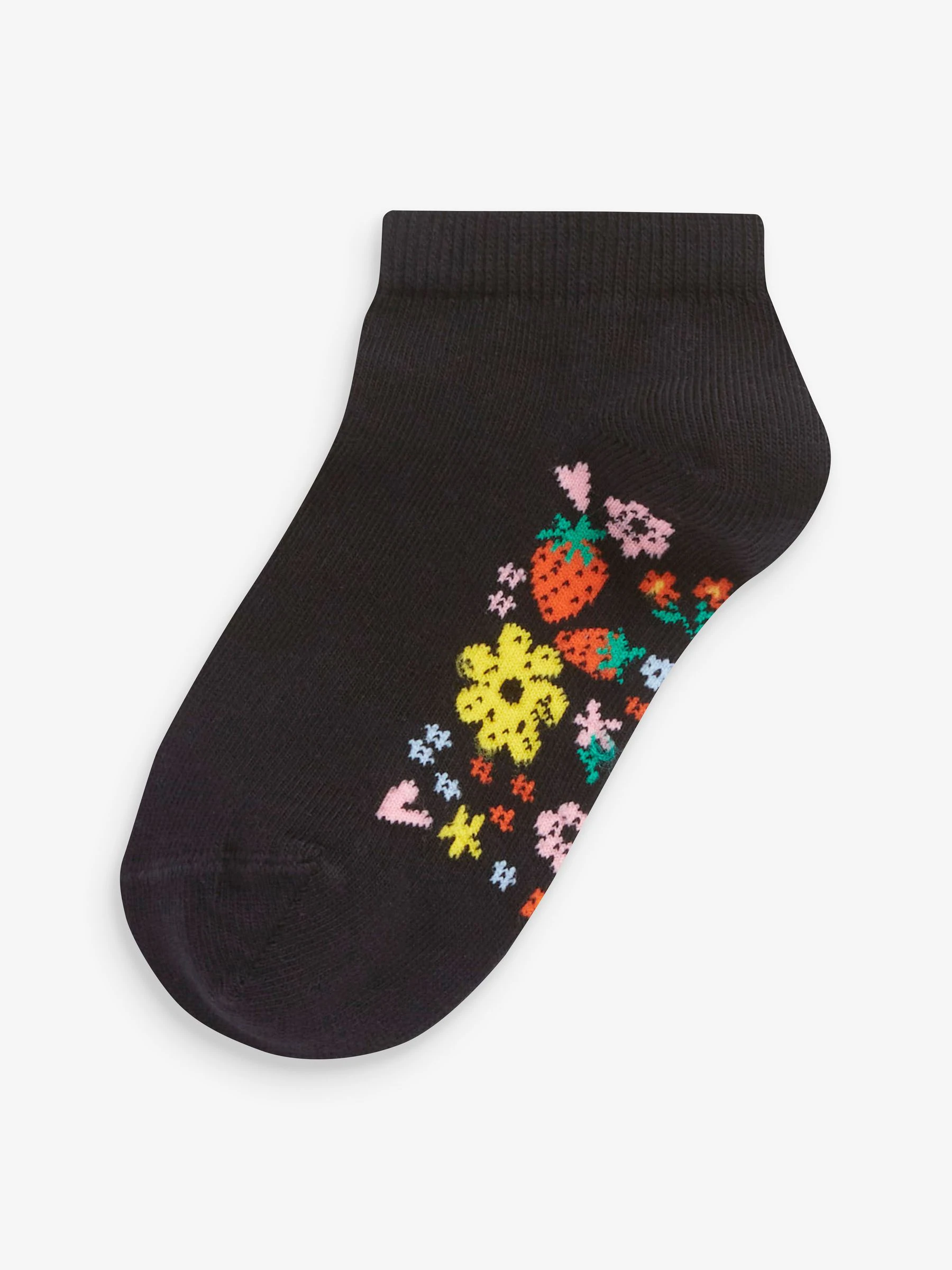 Zwart bloemenprint - 5 paar katoenrijke sneakersokken met voetbed