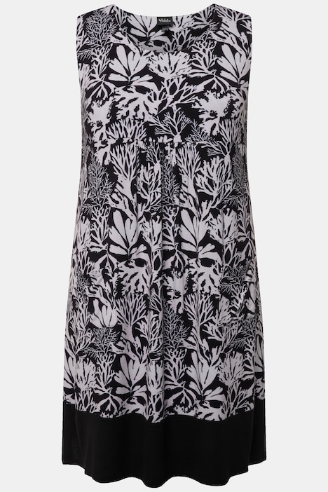 Jerseykleid, Blätter, Rundhals, ärmellos, Taschen