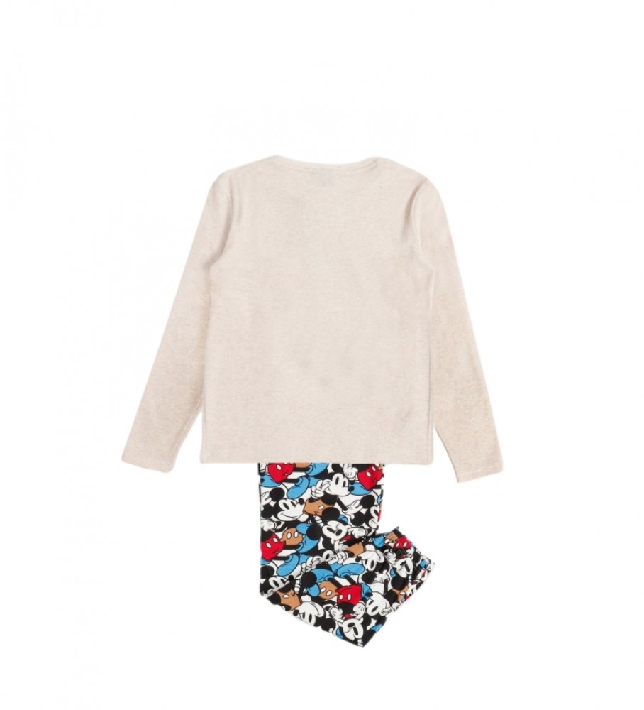 Pijama de manga comprida bege com estampa do Mickey da Disney