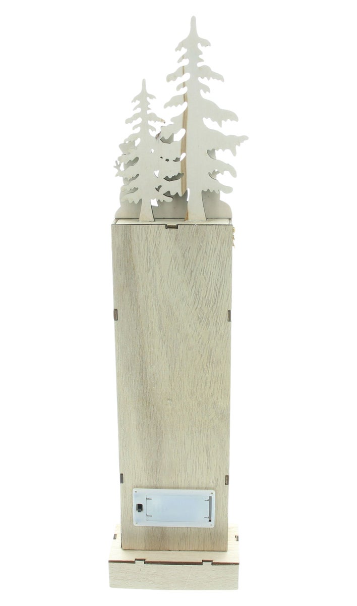 FRANK FLECHTWAREN | LED-zuil Sneeuwpoppen in het bos, 11 x 7 x 46 cm, HOUT, JUTE, WOL,