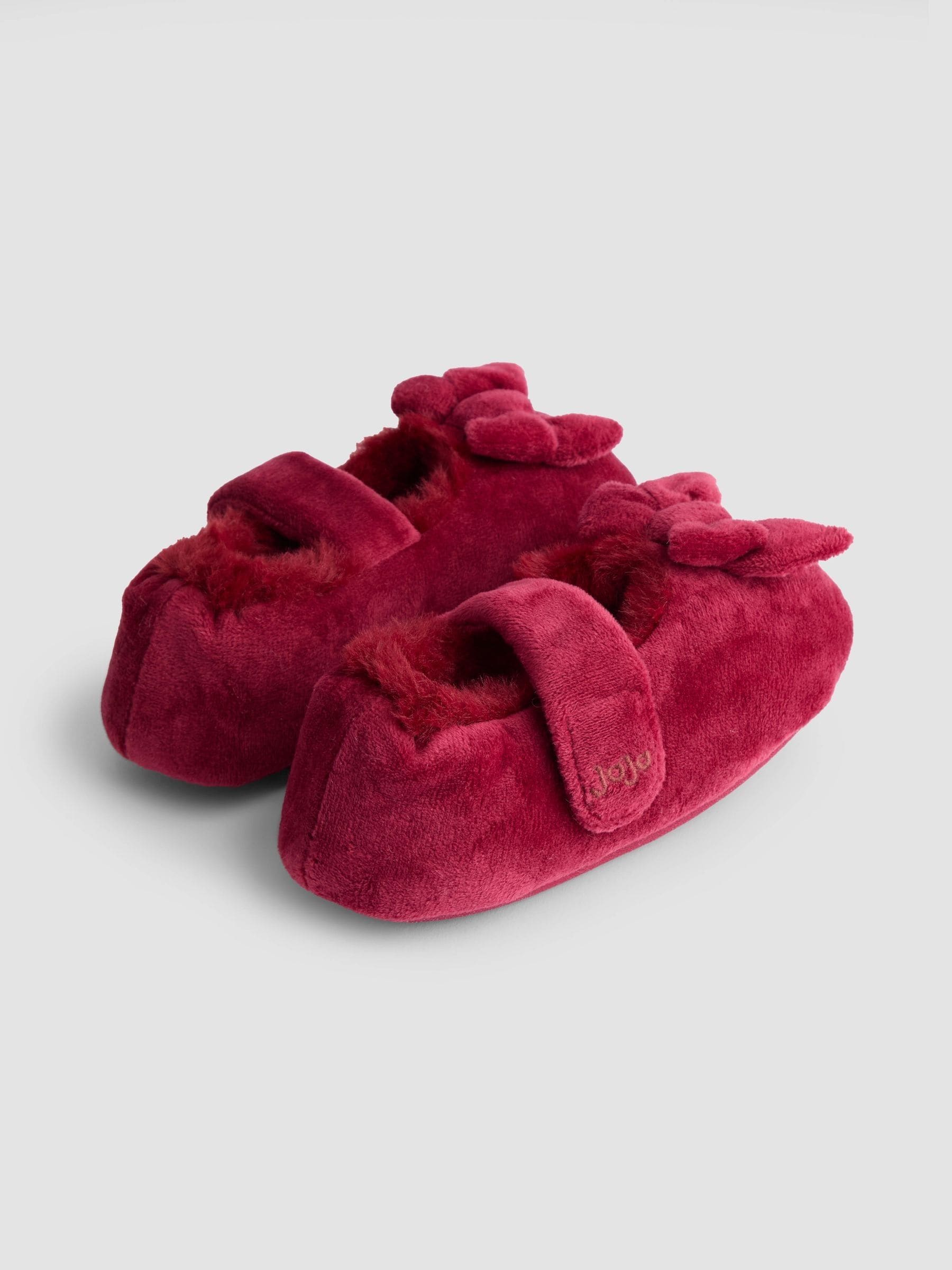Rood - JoJo Maman Bébé Velvet Bow Ballet Pump Slippers
