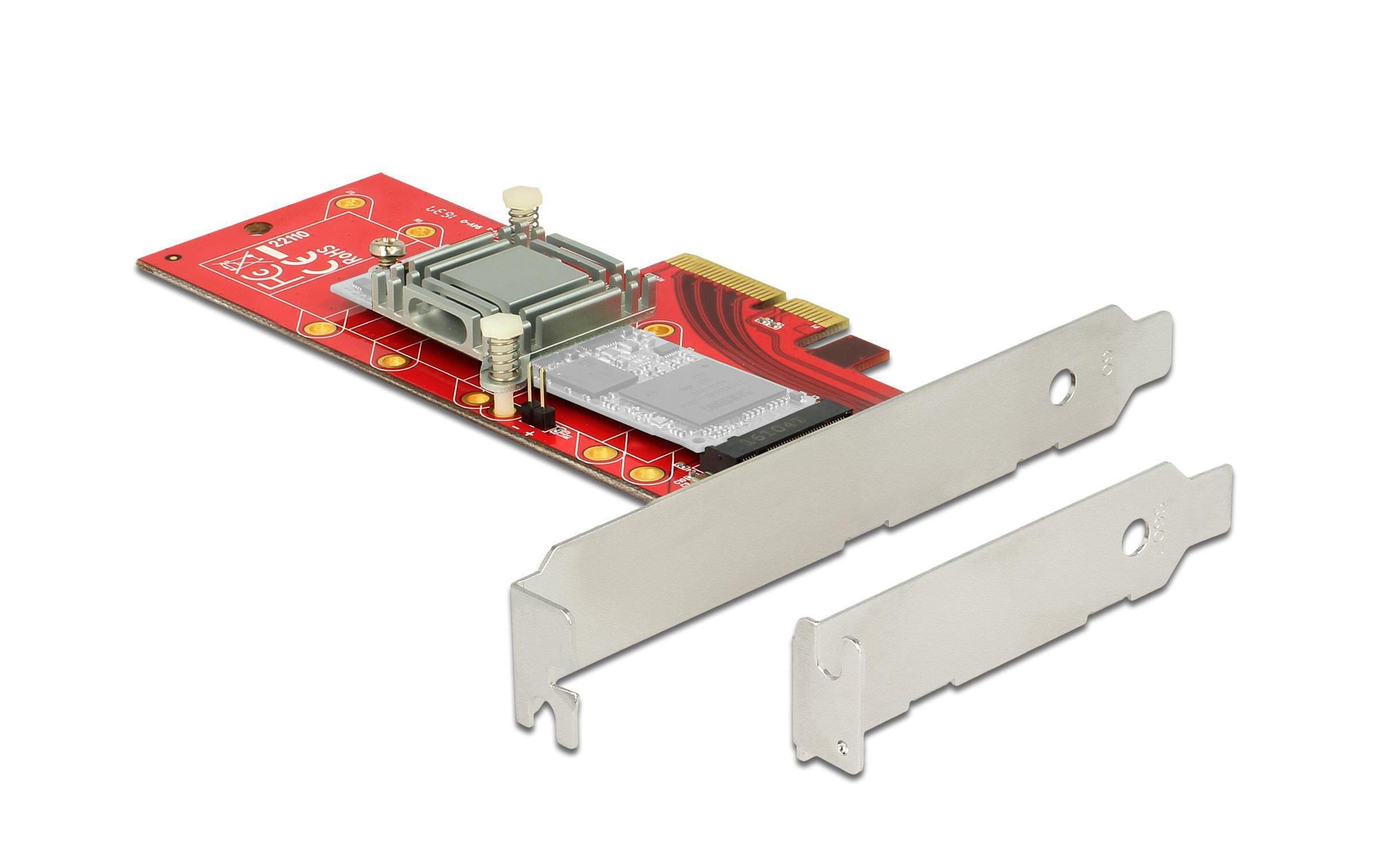 Host Bus Adapter Controller PCIe – M.2, NVMe, bis 110 mmDelock PCI Express x4 Karte > 1 x intern NVMe M.2 Key M 110 mm mit Kühlkörper – Low Profile Formfaktor