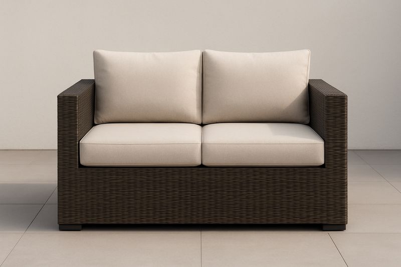 Garten Zweisitzer Sofa aus Rattan mit Kissen Beige
