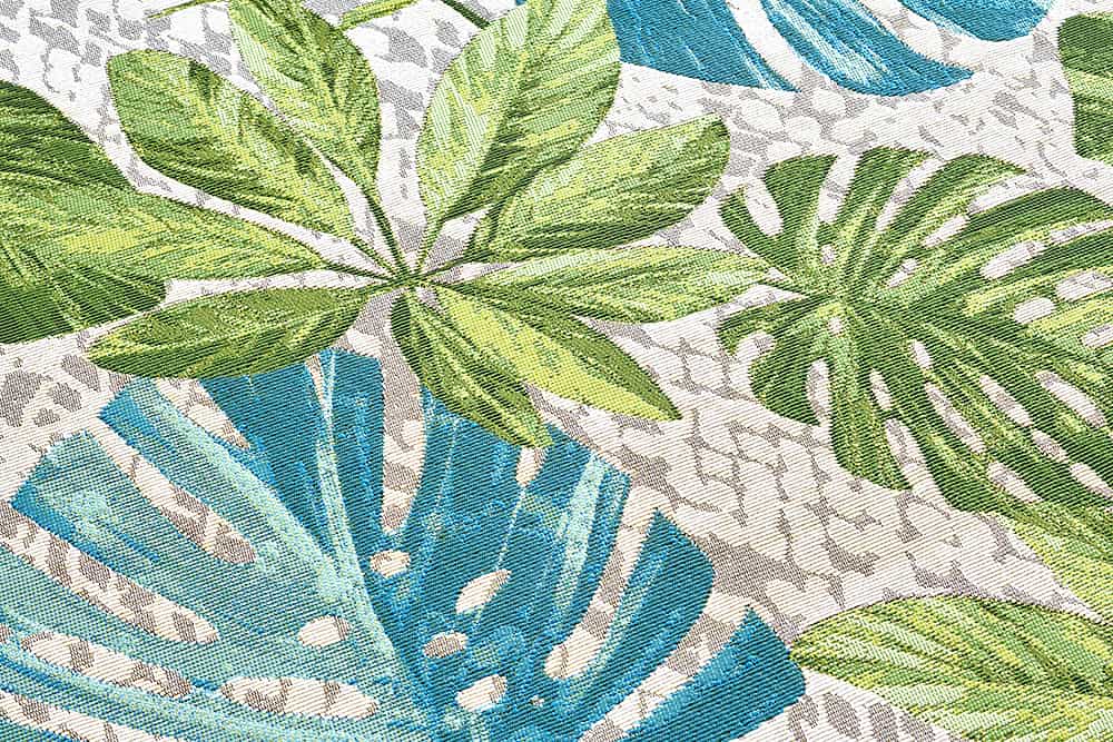In- und Outdoor Teppich LEAF 235x160cm türkis grün weiß Blätter florales Design wetterfest