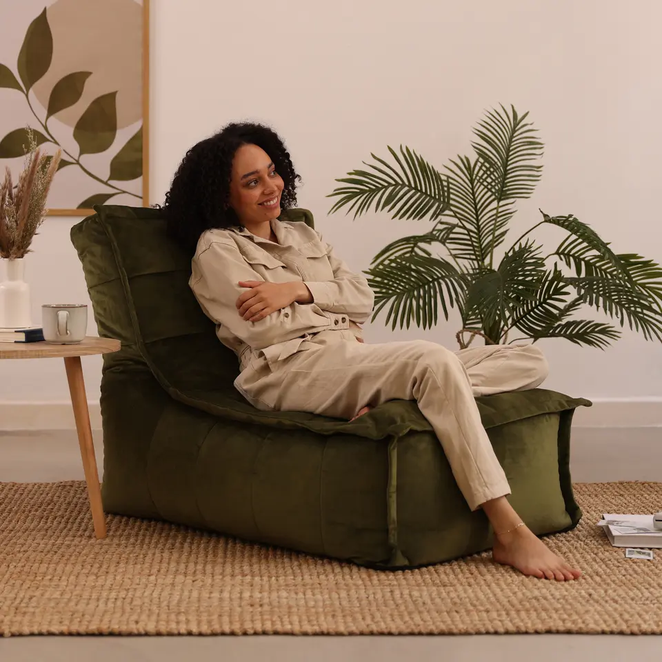 icon Zitzak Lounger Dolce - Fluwelen Zitzak - Olijfgroen