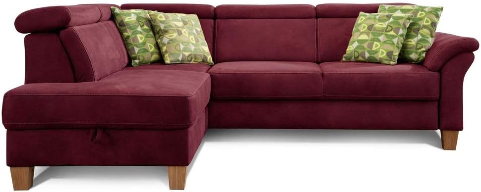 Cavadore Ecksofa Ammerland mit Ottomane links / Federkern-Sofa im Landhausstil mit verstellbaren Kopfstützen / 245 x 84 x 194 / Lederoptik rot