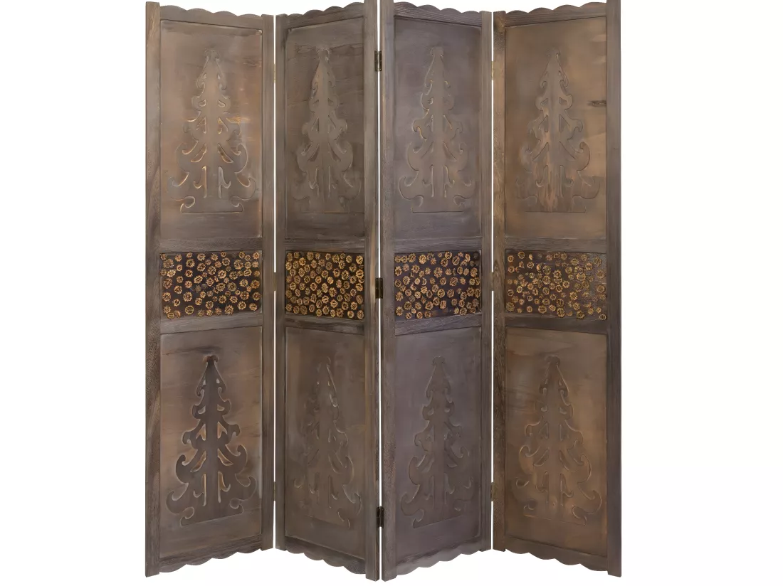 Paravent 4 panneaux marron bois marron 160 x 2 x 170 cm PAR06024