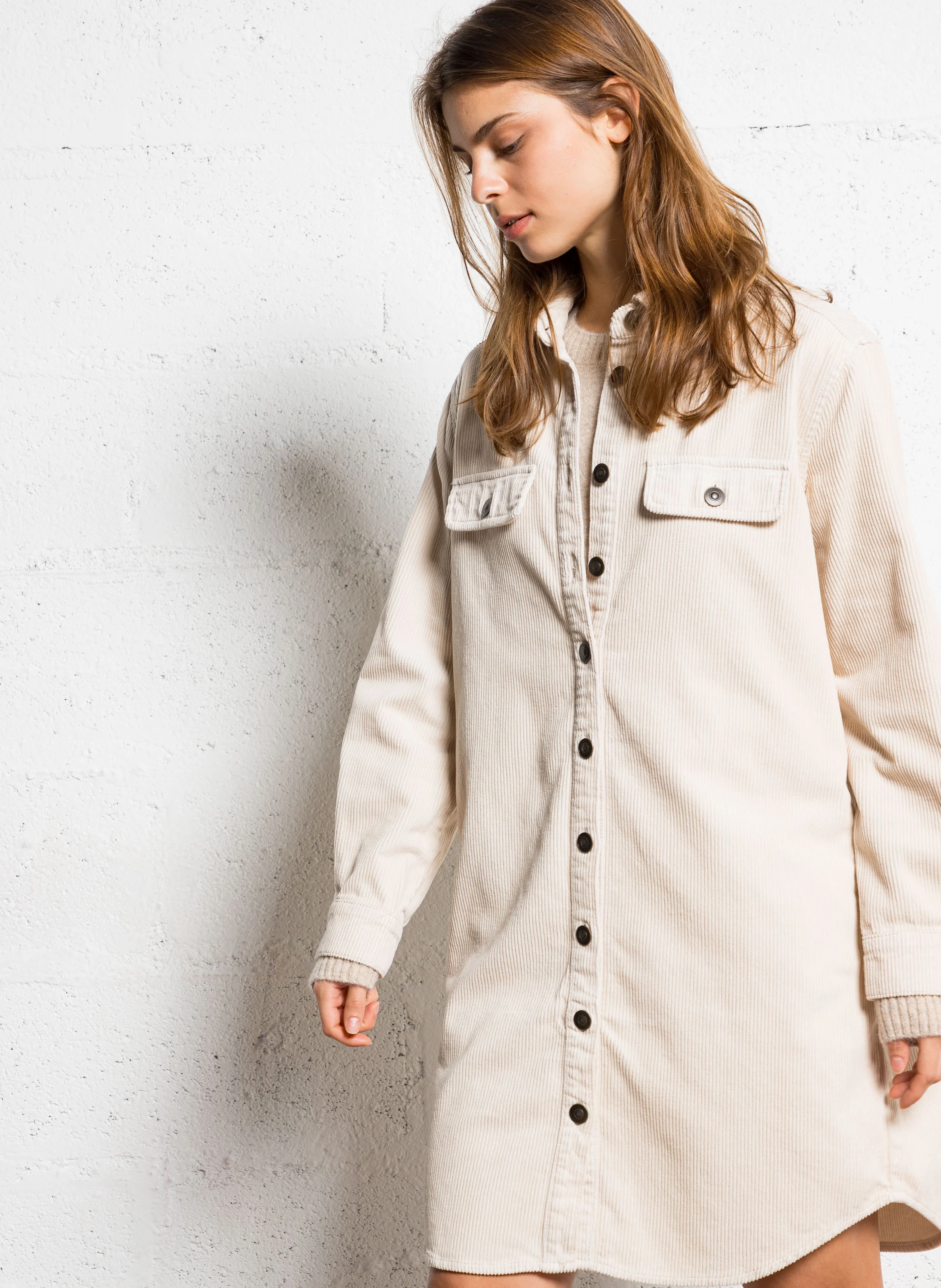 CENDRA - Robe courte col classique en coton | Blanc