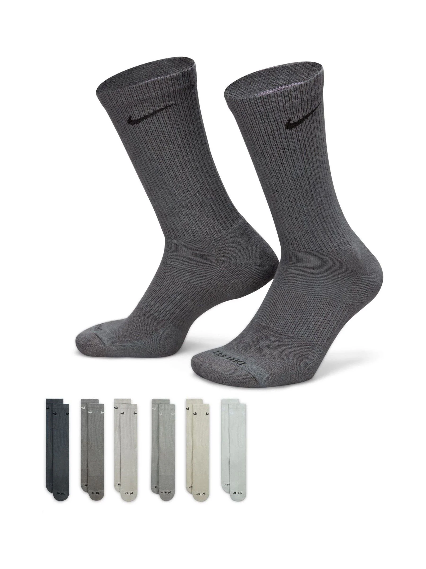 Grijs - Nike Everyday Plus set van 6 paar verzachte trainingssokken