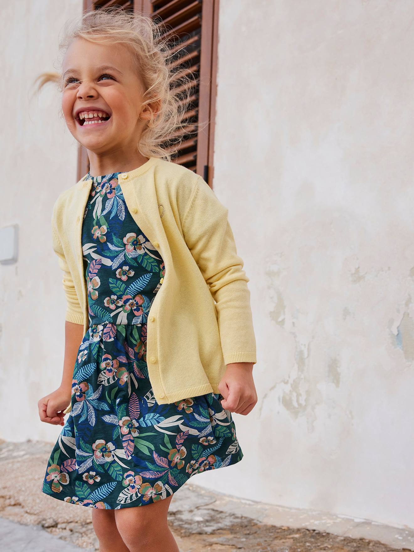 Vestido estampado para meninas, rosa claro