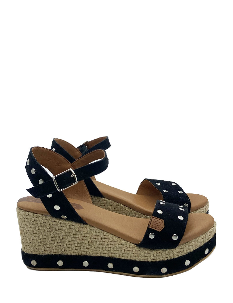 POPA SANDALES COMPENSÉES ARAMBOL CLOUS CUIR NOIR