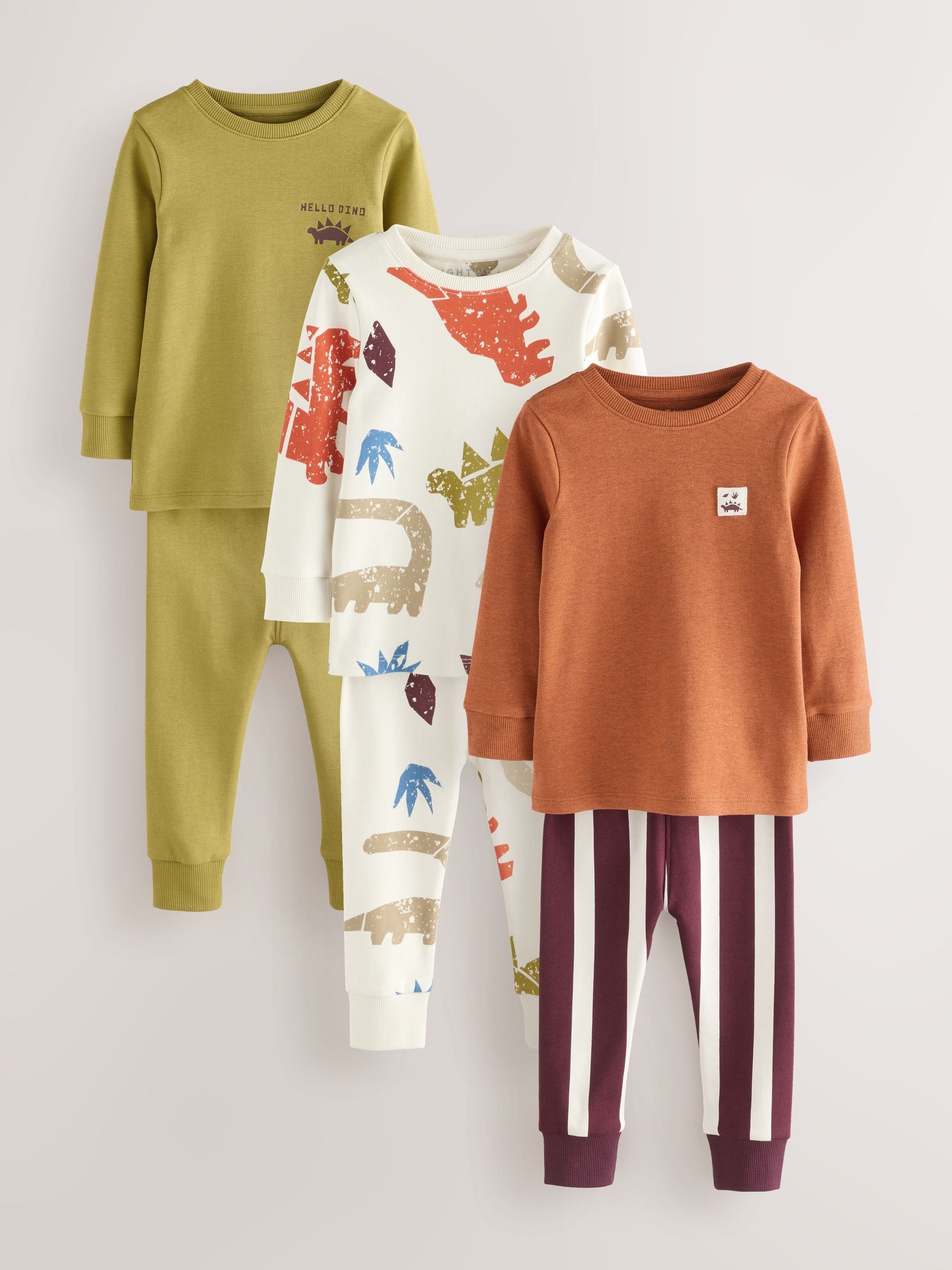 Meerdere felle kleuren met dino - Verpakking van 3 knusse pyjama's (9 mnd-10 jr)