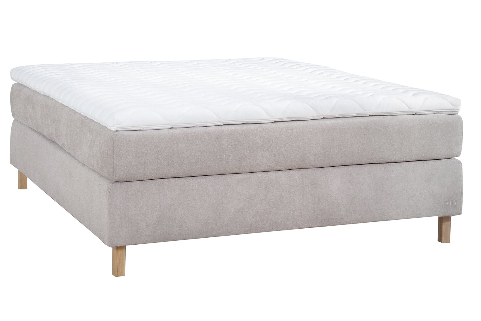 Premium 10 kontinentalseng Tekstil Storm 09 Mørk Beige, medium/fast, XOV Premium 10 overmadrass og hvitoljede eikeben 15 cm