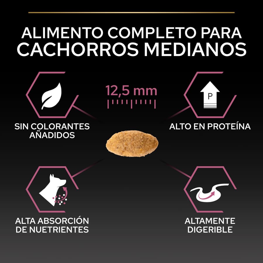 Ração Pro Plan Puppy Medium Salmão para filhotes com pele sensível.