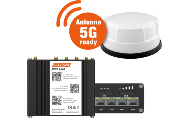 Selfsat 4G Cat 6 WLAN Router MWR 4540 inkl. 5G Panorama Antenne bis 300 Mbps