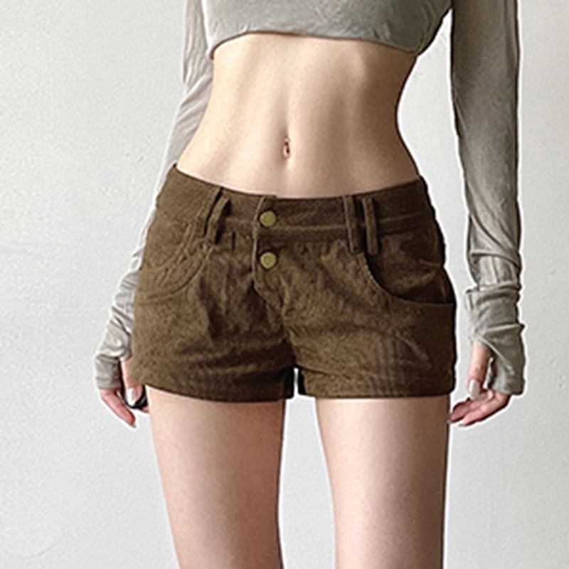 PolkaBella - Lage corduroy hotpants met luipaardprint en pluizig paneel