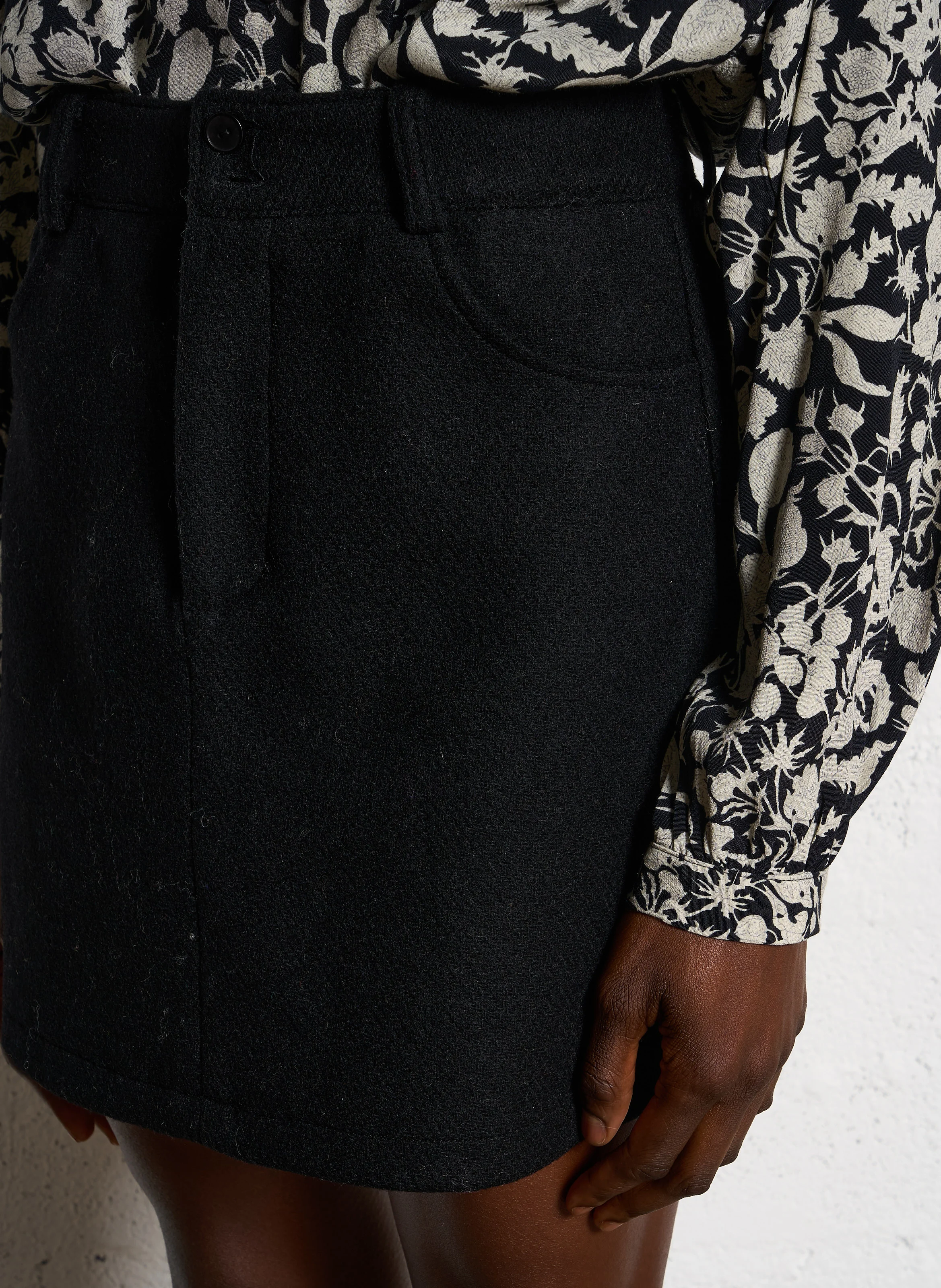 Jupe droite en laine | Noir