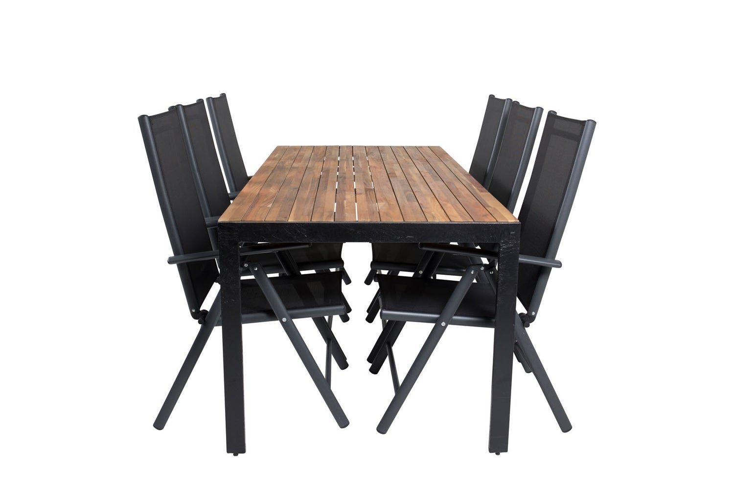 Bois tuinset: tafel (90x205cm) en 6 stoelen, Break, zwart/naturel. 90 x 205 x 76 cm