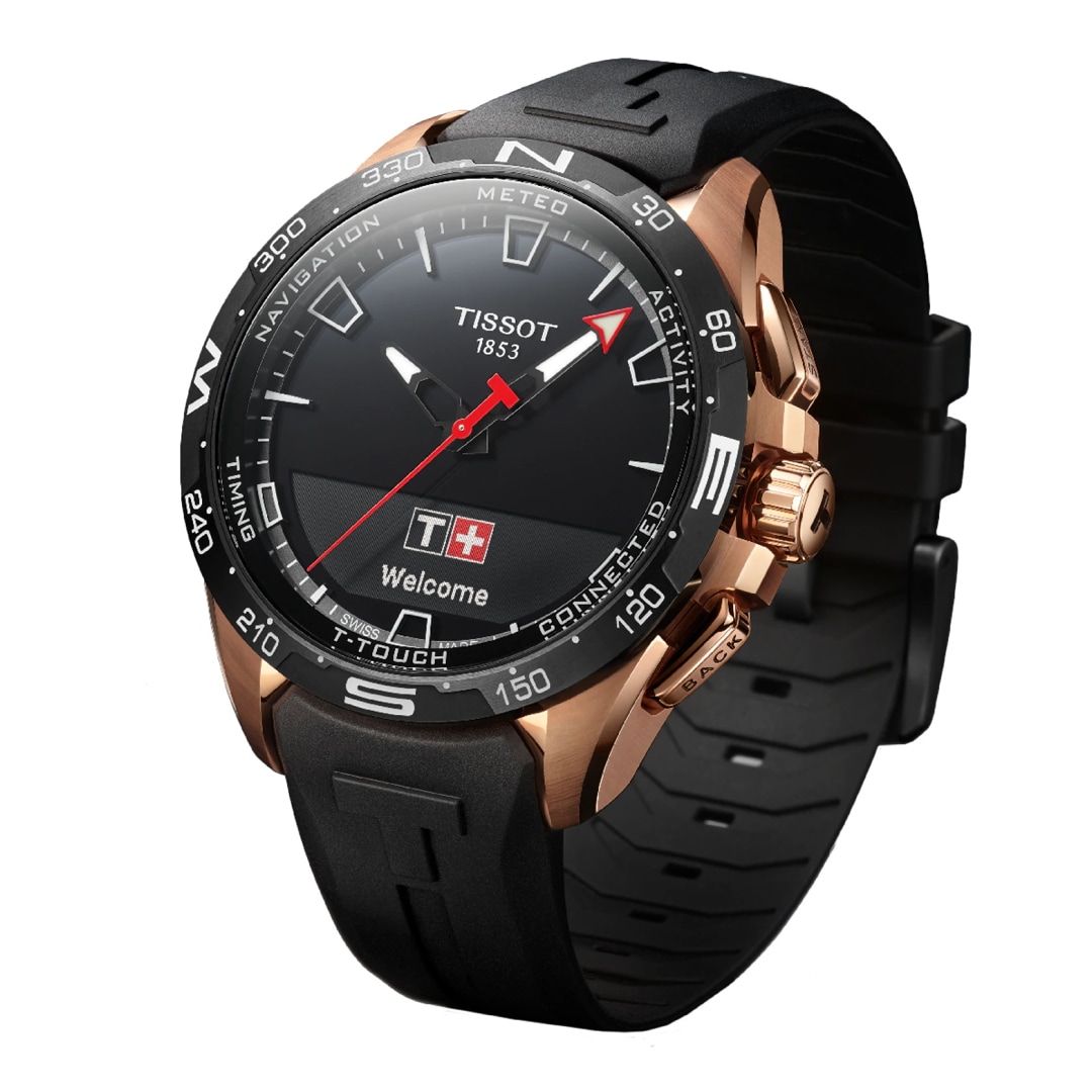 Tissot T-Touch Connect Solar Smartwatch Titan PVD Rosé mit schwarzem Kautschukarmband