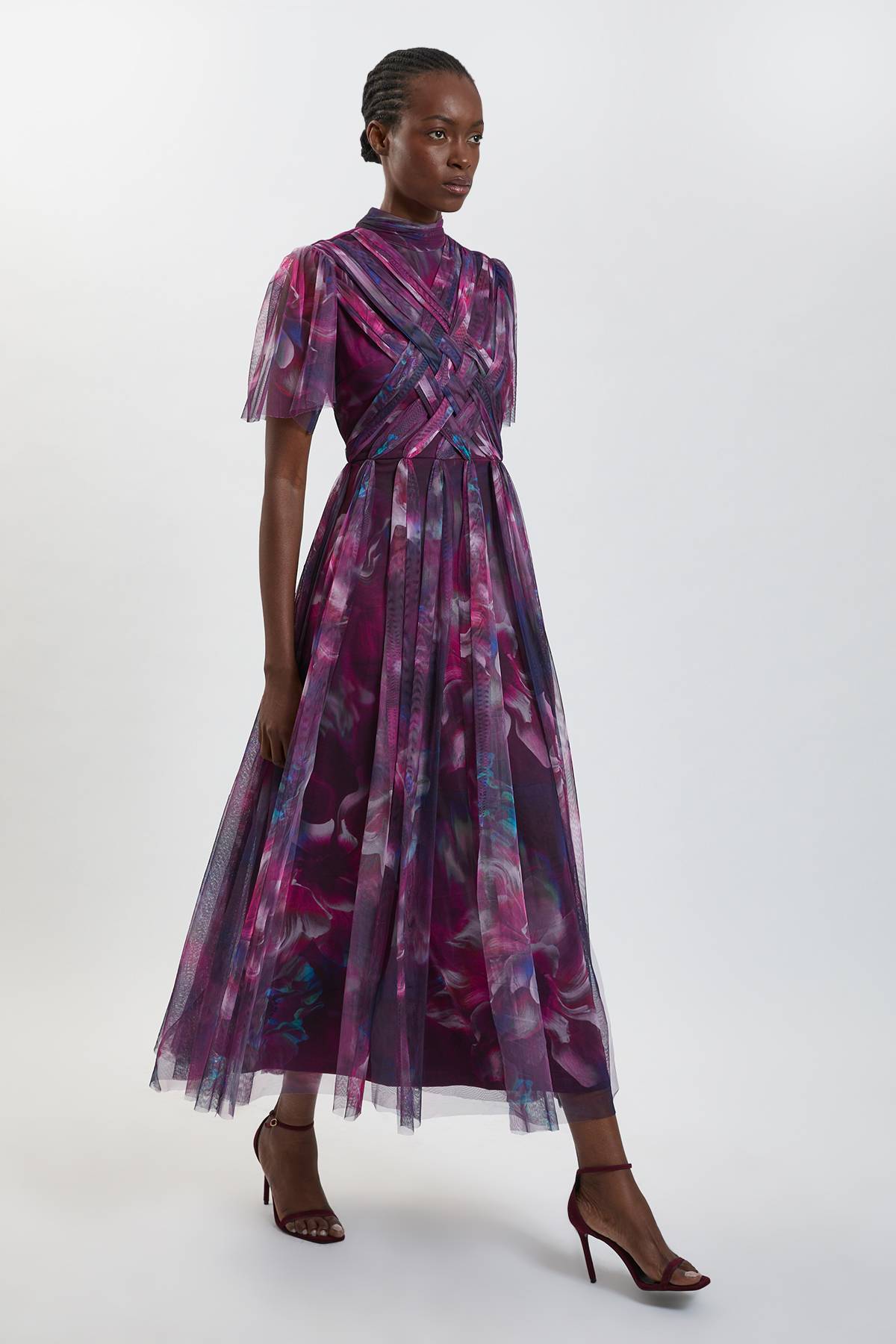 KarenMillen Robe Longue En Tulle À Motif Floral Flou Avec Détail Croisé