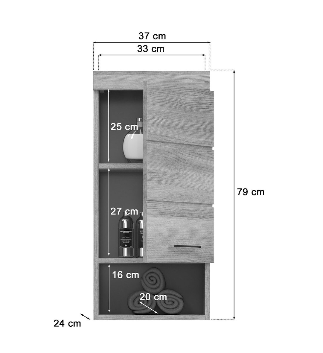 Bad-Hängeschrank Soul grau B/H/T 37x79x24