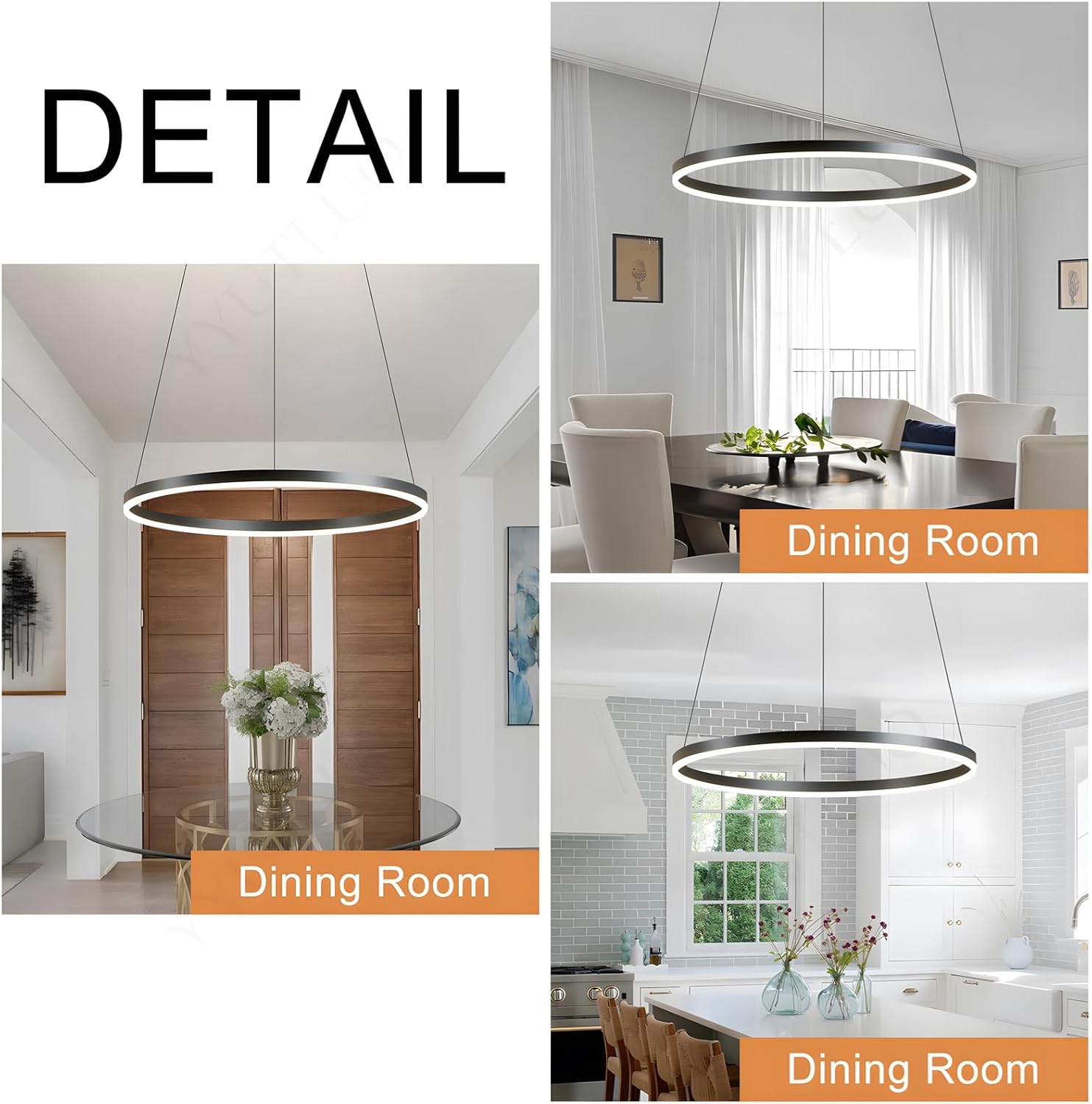 Moderner DIY-Kreis-LED-Kronleuchter | 1 Schwarz Goldringe:60cm=29W| LED-Pendelleuchte aus Metall+Acryl |2,4 G Dimmbare Fernbedienung | Runde Decken-Hängelampe Wohnzimmer Schlafzimmer Esszimmer