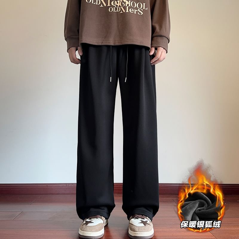 Obikan - Hoge taille effen fleece gevoerde rechte joggingbroek