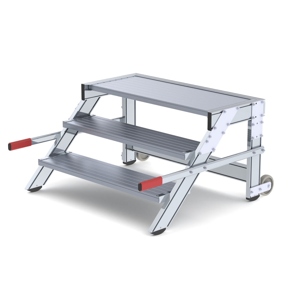 MUNK mobiel werkplatform, stalen rooster, 1000mm tredebreedte, 3 treden