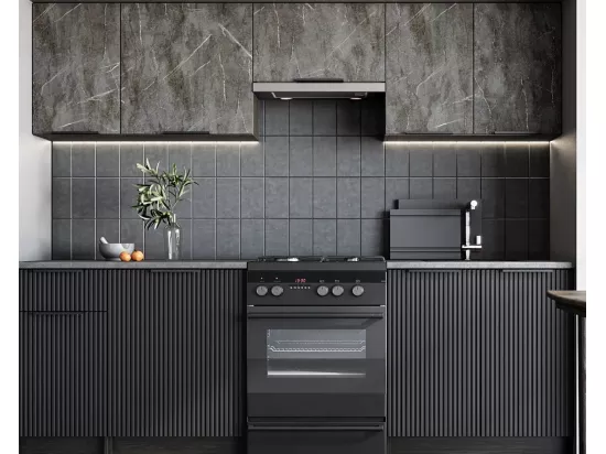 Cuisine 240 cm aspect marbre et gris Bérangère