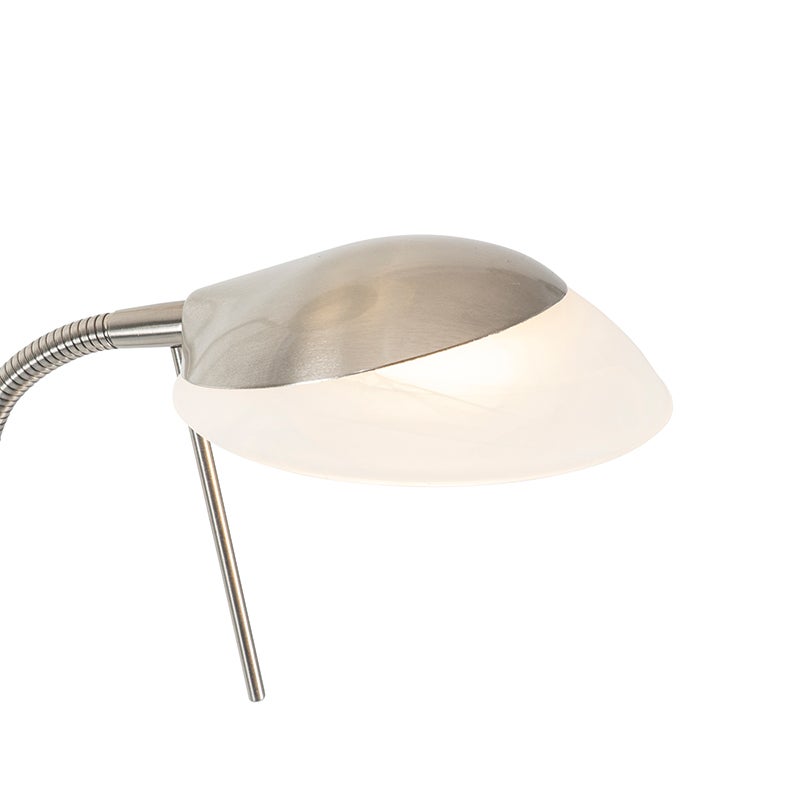 QAZQA - Moderne vloerlamp | Staande lamp | Vloerlamp | Lamp | Licht staal | Zilver | Mat nikkel incl. LED en dimmer met leeslamp - Empoli Dimmer | Dimbaar | Woonkamer | Slaapkamer | Plafondlamp