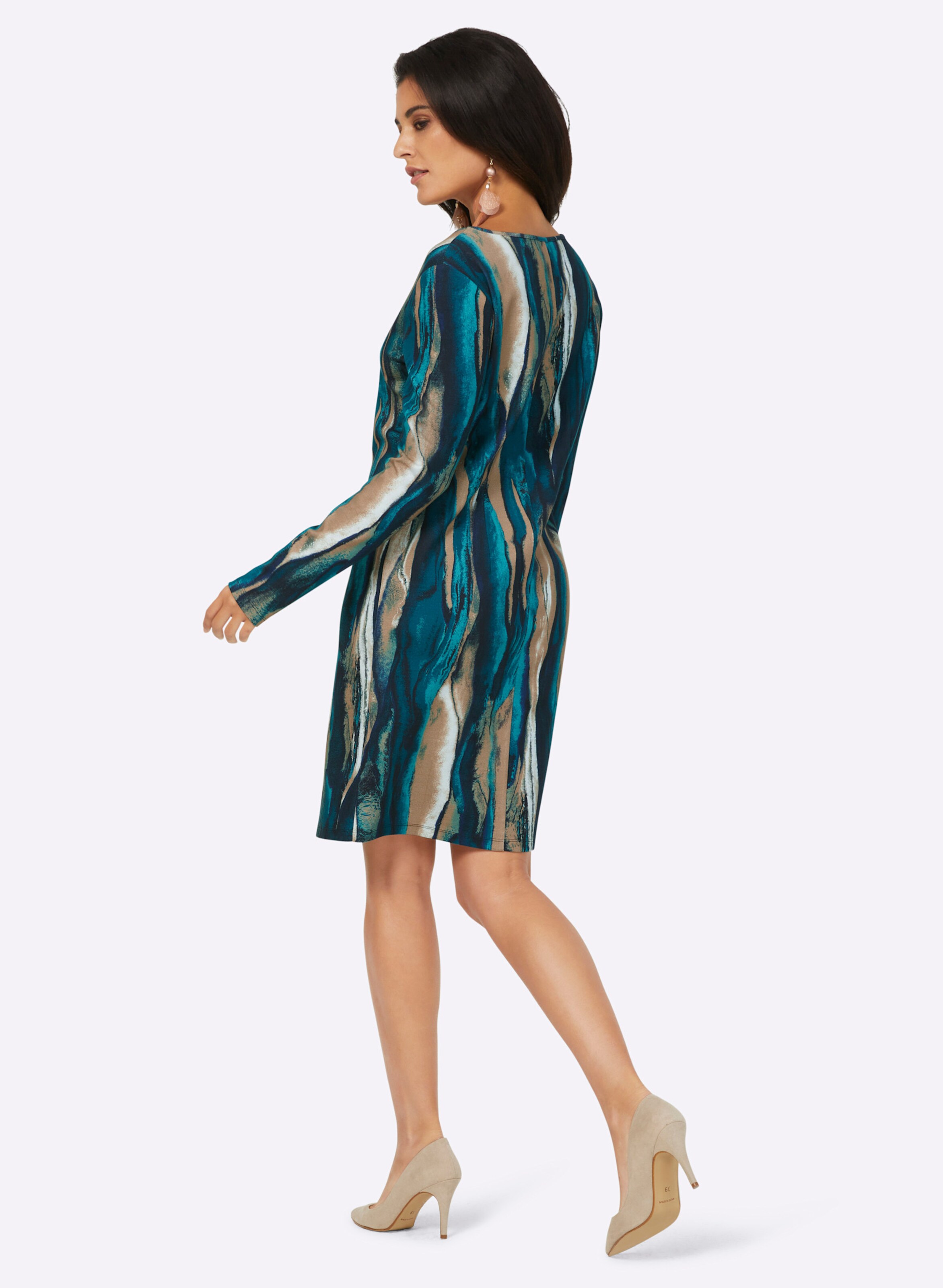 Jersey-Kleid in camel-bedruckt