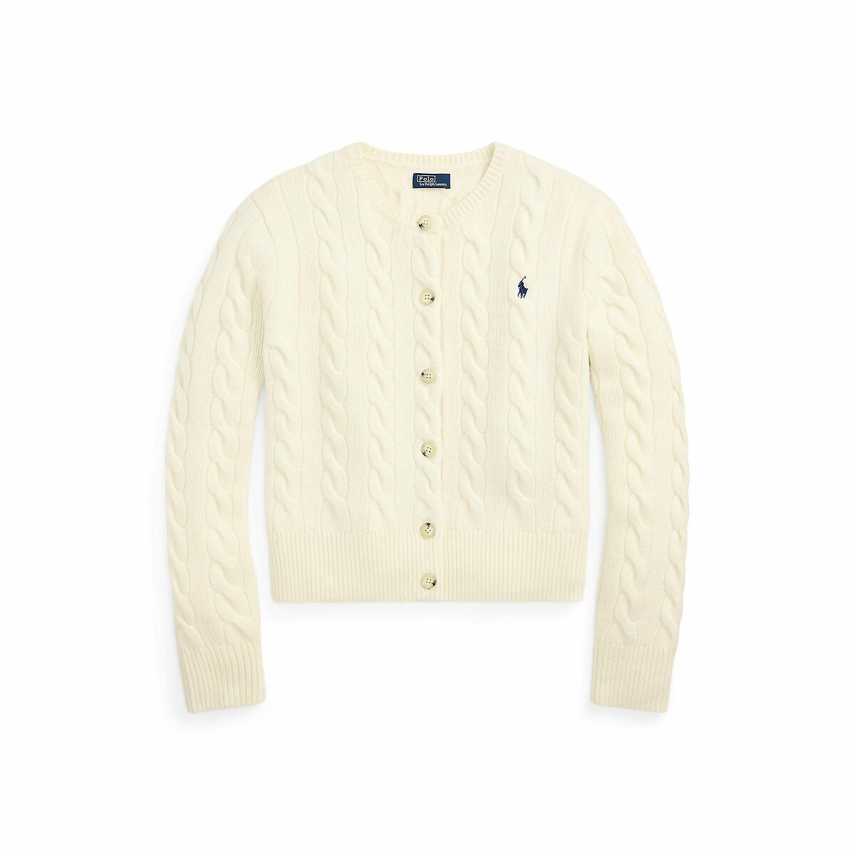 POLO RALPH LAUREN<br>Cardigã de malha trançada em lã e cashmere