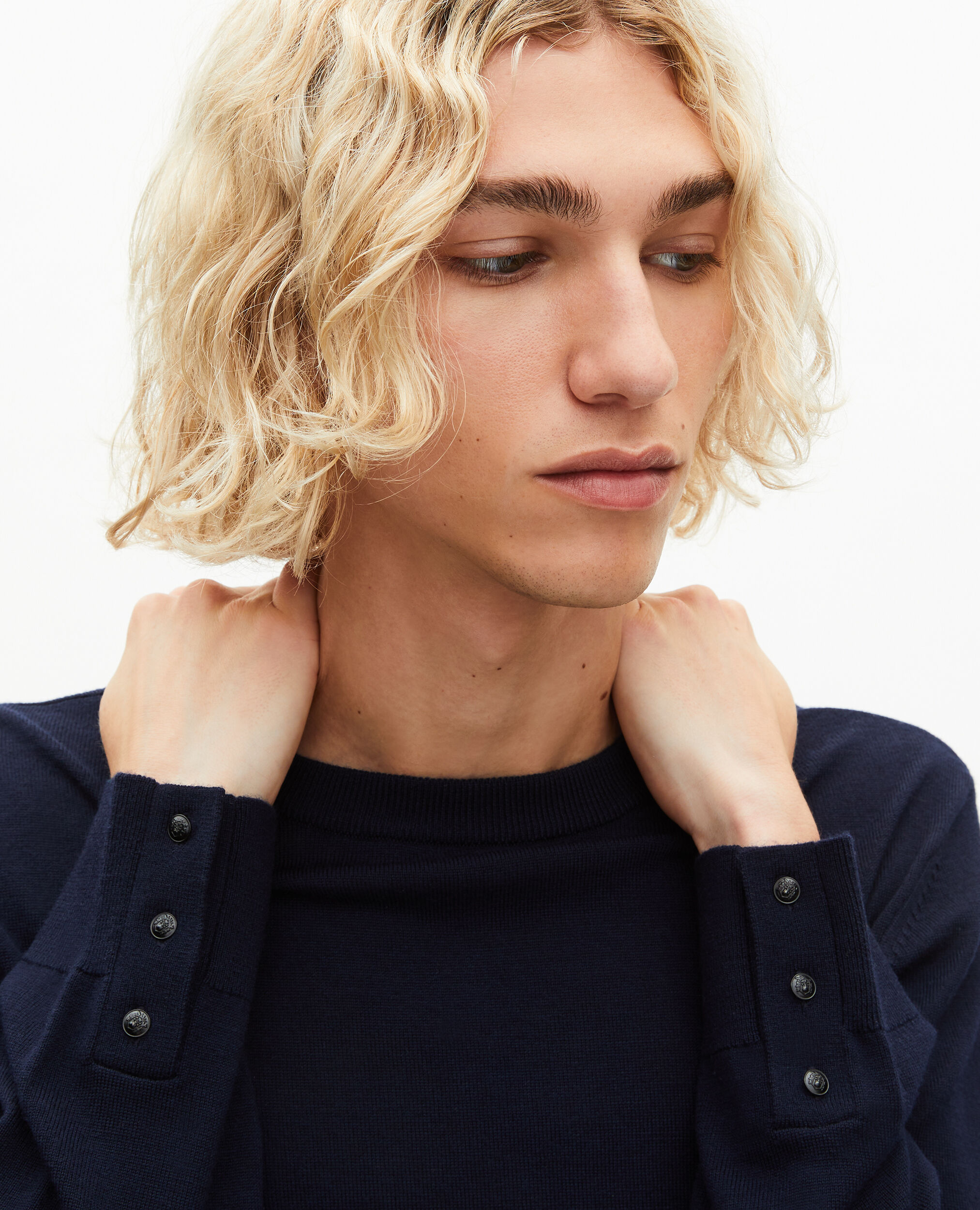 Pull col rond en laine mérinos marine
