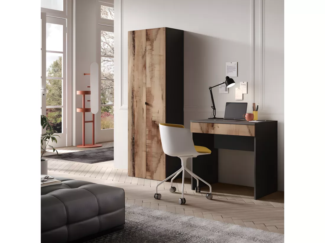 Armoire de bureau 2 portes 3 étagères Noir/Bois fumé - TORINO