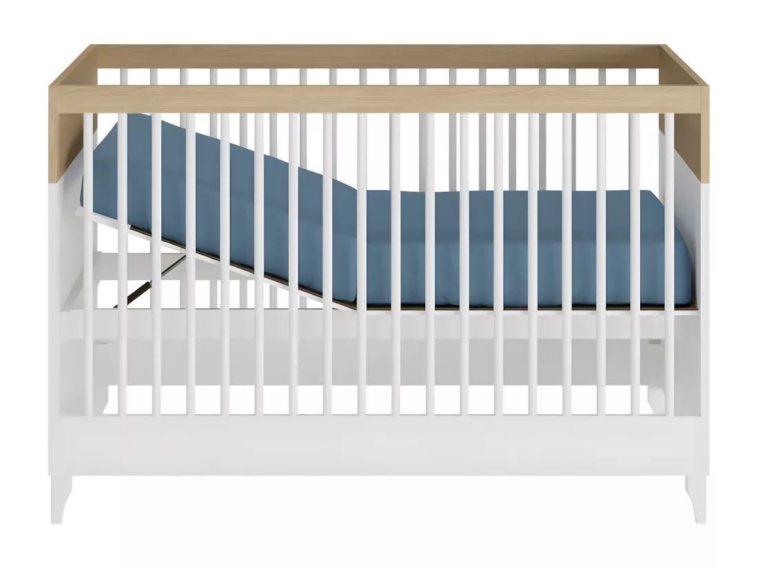 Lit bébé 70x130 cm panneaux de fibres blanc et bois DIXIE