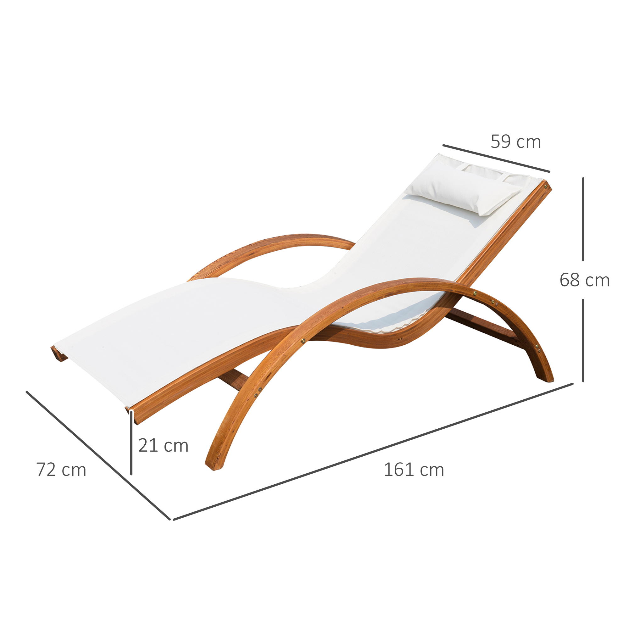 Espreguiçadeira Outsunny estilo rede para jardim, terraço, praia, piscina ou pátio, 161x72x68 cm, branca, feita de madeira, tela e textilene com almofada.
