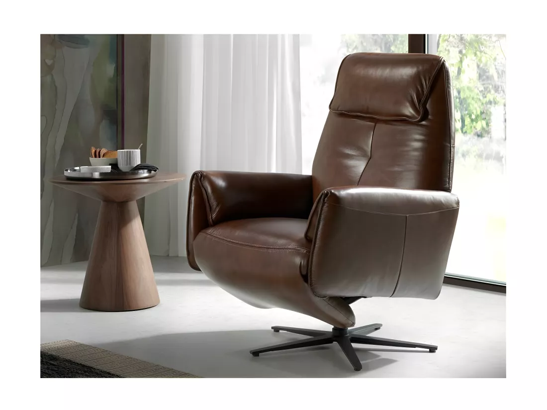 Fauteuil relax pivotant cuir marron et pieds en acier Nary-Couleur Aqua 26 Violet
