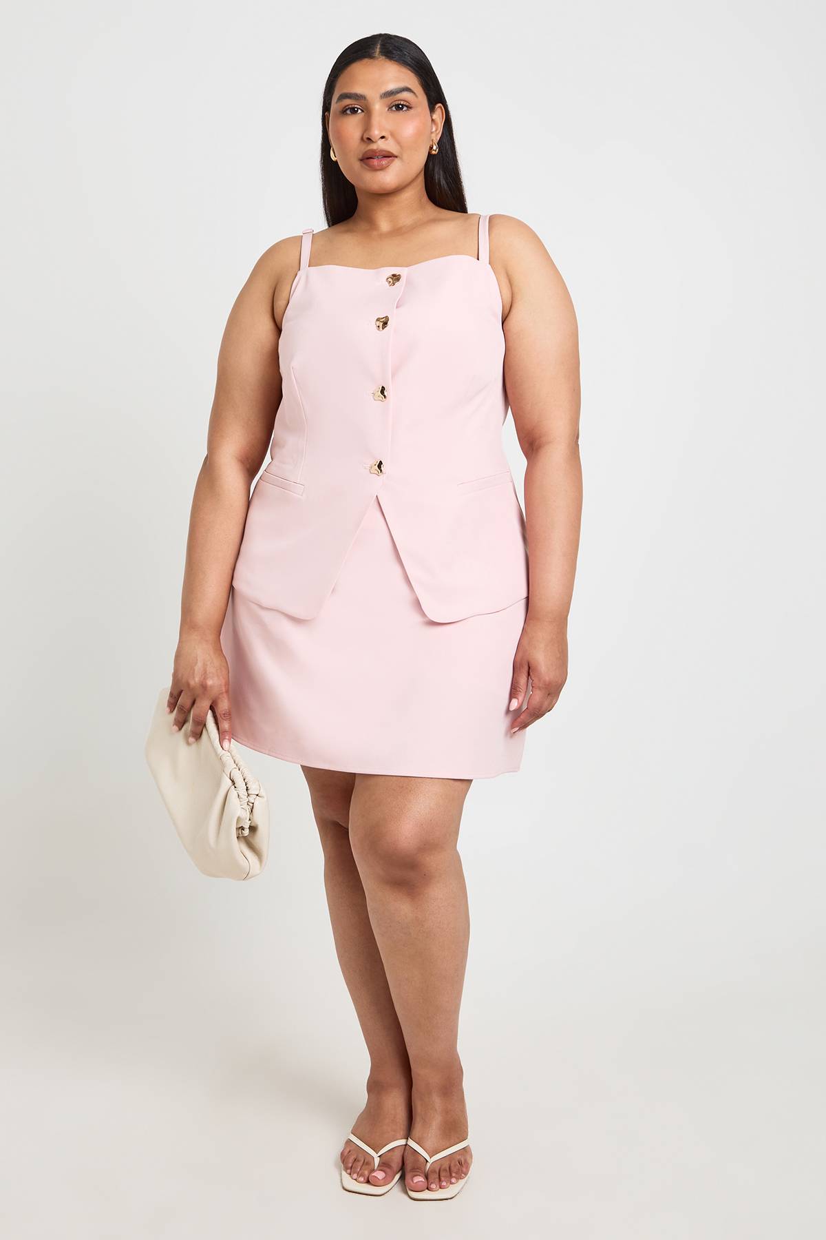 boohoo Gilet Long Grande Taille À Boutons Dorés