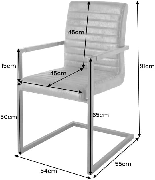 invicta INTERIOR riess-Ambiente Freischwinger Stuhl LOFT Vintage grau mit gepolsterten Armlehnen und Edelstahlgestell Esszimmer Stuhl Esstischstuhl Microfaserstuhl