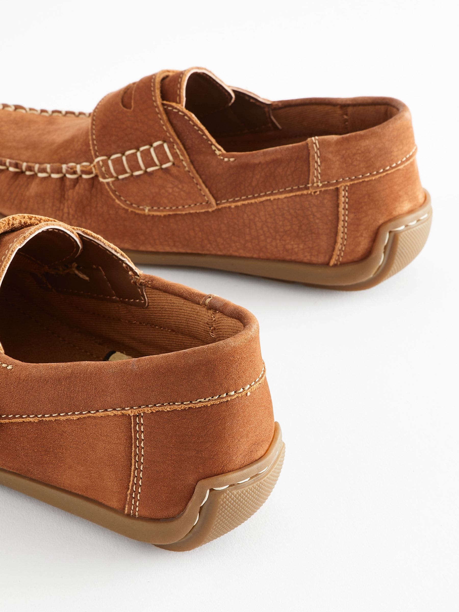 Lichtbruin - Leren pennyloafers met klittenbandsluiting