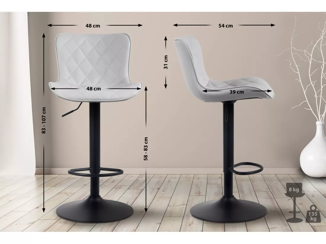 Lot de 2 Tabourets de bar - Similicuir & Métal - Blanc - Emma